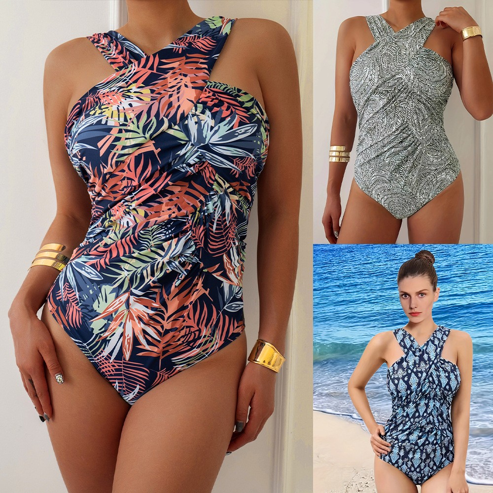 Swimsuit Bikini Ruched - Damen-Badeanzug in Übergröße, dezente Bademode, gekreuzter