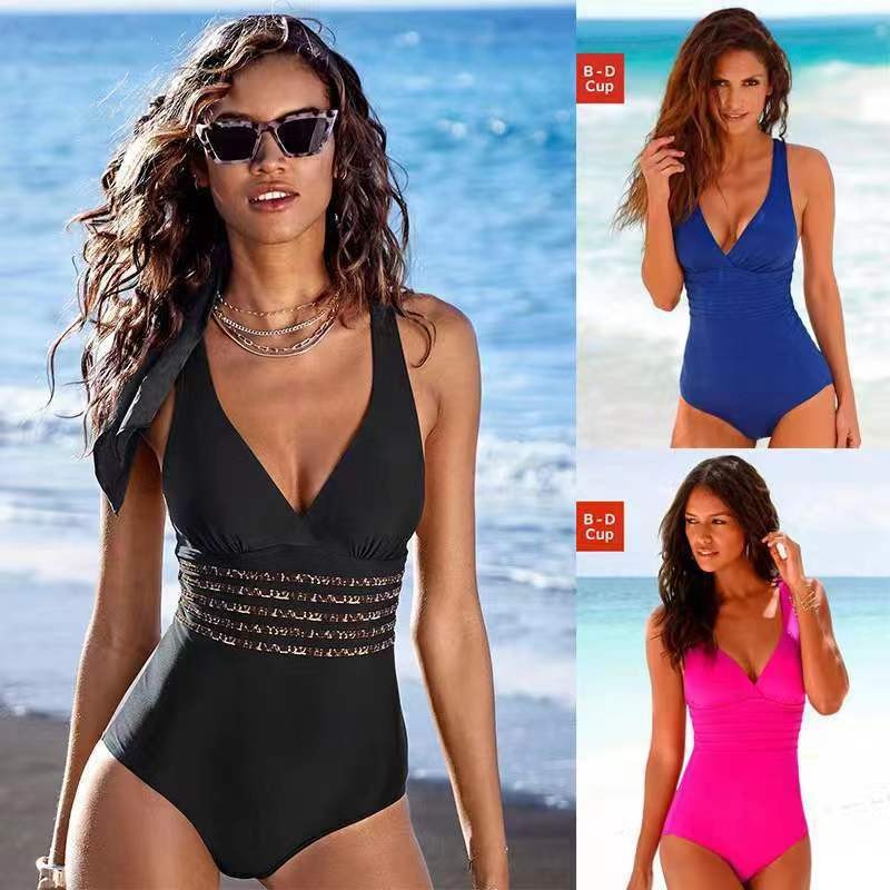 Swimsuit Bikini Ruched - Damen-Badeanzug Tankini Einfarbig mit Überkreuztem Rücken,