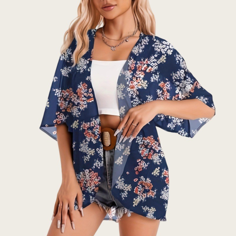 Kimono Sheer Floral - Badeanzug Frau 2025, Kimono-Strickjacke, durchsichtig, mit