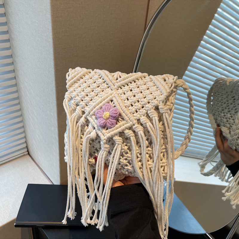 Crochet Bag Raffia - Sommertaschen für Frauen, handgefertigte Quasten-Strandtaschen, gewebte