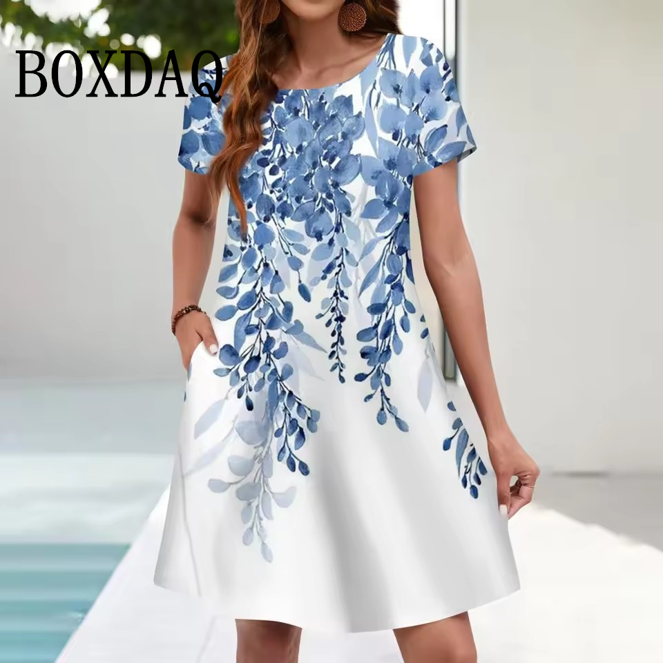 Romper Floral Print - Lässiges Sommerkleid für Damen, lose Taschen,