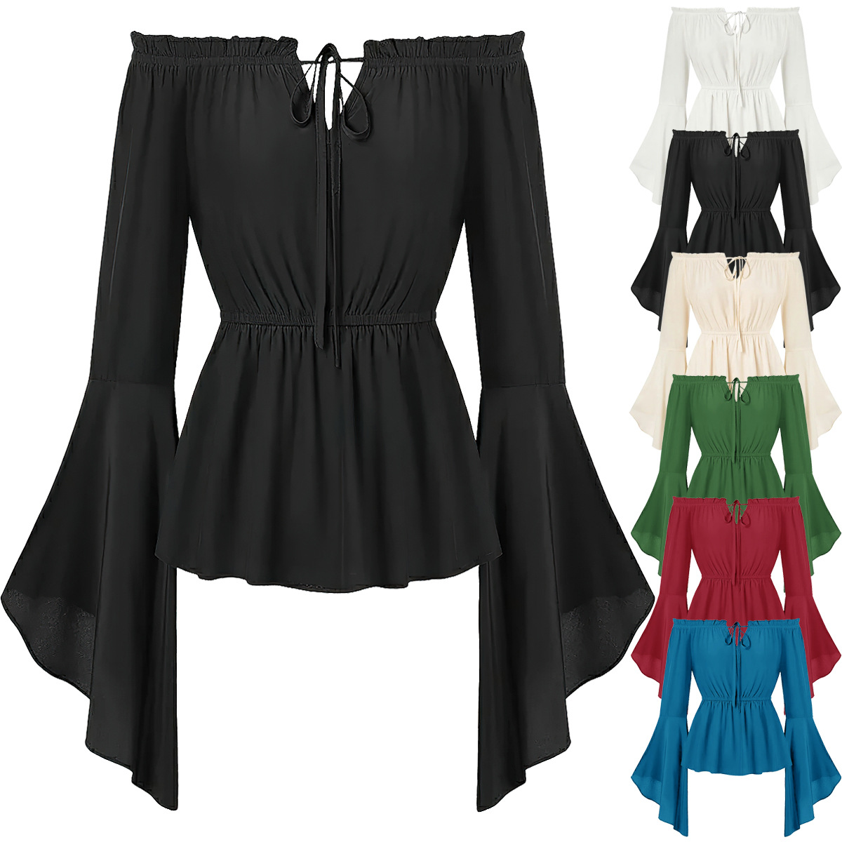 Blouse Off Shoulder - Schulterfreie Mittelalter-Kostümbluse für Damen, Renaissance-Oberteil mit