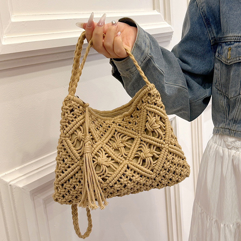 Crochet Bag Raffia - Mode Woven Aushöhlen Schulter Taschen Stroh