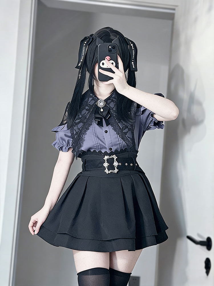 Blouse Off Shoulder - Zweiteiliges Set im Gothic-Stil mit schulterfreiem