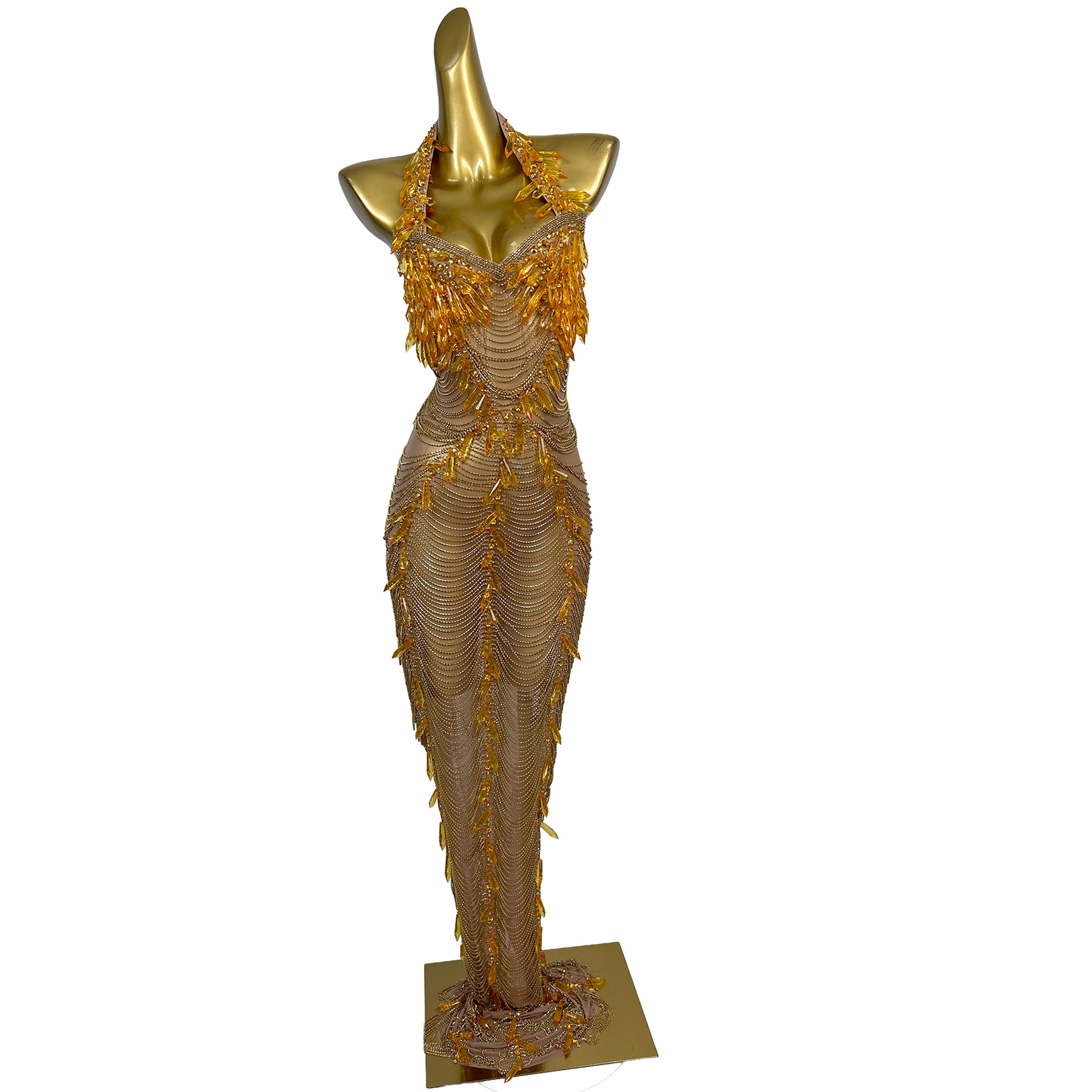 Maxi Dress Halter - Ailisi Damen Luxus Gold Kristall Quasten