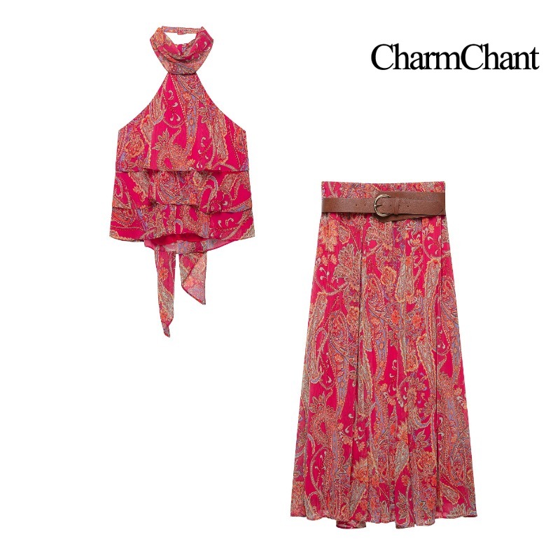 Romper Floral Print - CHARMCHANT Damen Paisley-Print Neckholder Rüschen Ärmelloses