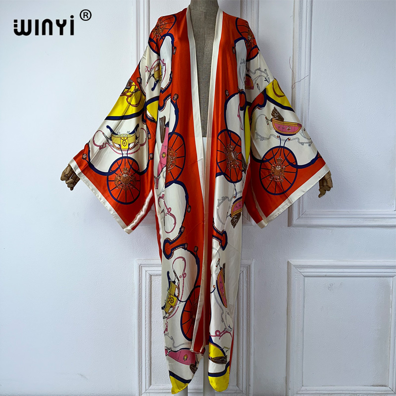 Cover Up Kaftan - WINYI Boho Print Kimono Sommer Strickjacke