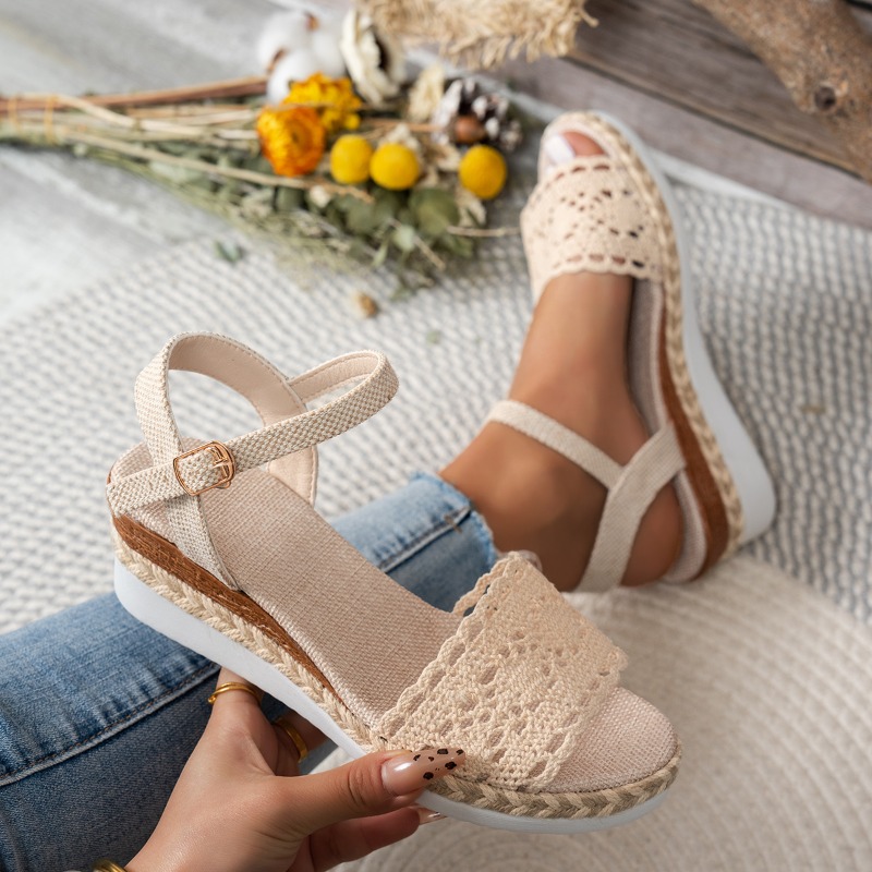 Wedge Espadrille Women - Damen-Sandalen mit Spitze und Keilabsatz, Espadrille-Plattform,