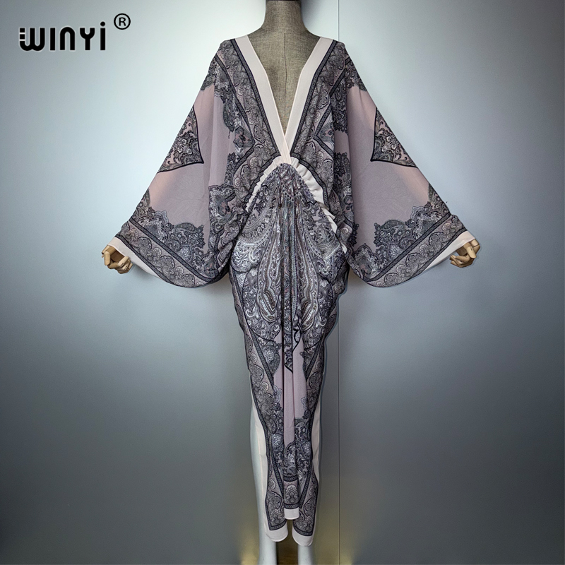 Cover Up Kaftan - WINYI V-Ausschnitt Sexy Kleid Arabischer Traditioneller