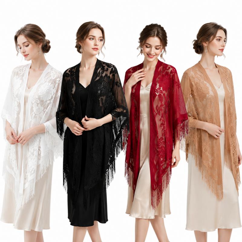 Kimono Sheer Floral - Blumiger Spitzen-Schal für Damen, bestickter Schal