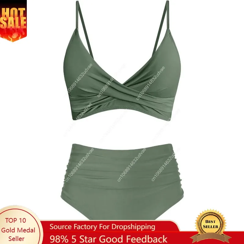 Swimsuit Bikini Ruched - Damen-Bikini-Sets mit hoher Taille, Push-Up, Twist-Front,