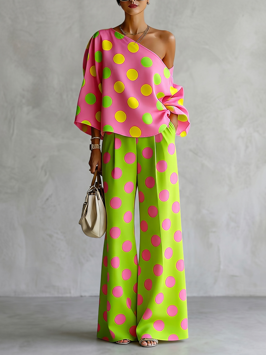 Blouse Off Shoulder - Missuoo Damen Polka Dot 2-Teiliges Set
