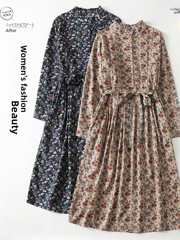 Midi Skirt Floral - Elegantes Blumenmuster A-Linien-Kleid Damen Tailliertes Midikleid