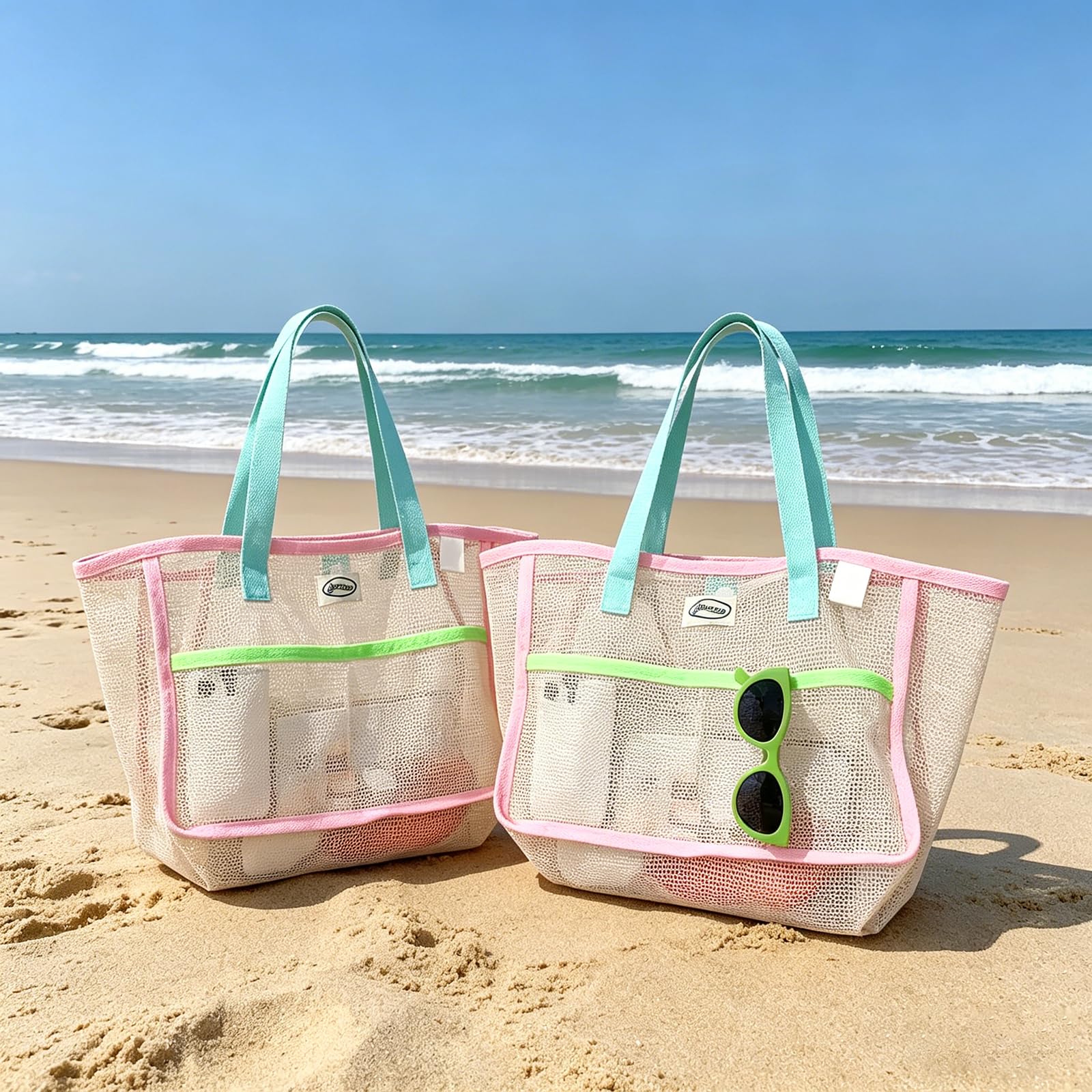 Tote Bag Beach - Strandtaschen für Frauen Bunte Faltbare Netz-Sandtasche