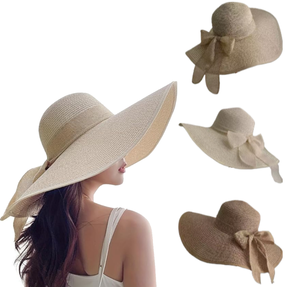 Hat Floppy Wide - Damen Sommer Strohhut mit Breiter Krempe
