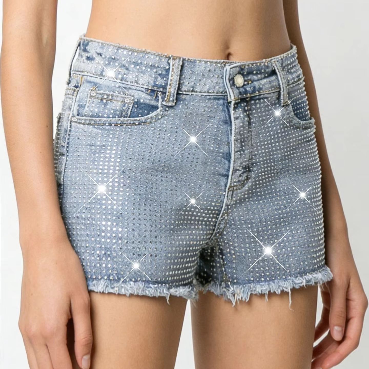 Shorts Denim Frayed - 2026 Neue Vollbesetzte Elastische Blaue Ausgefranste
