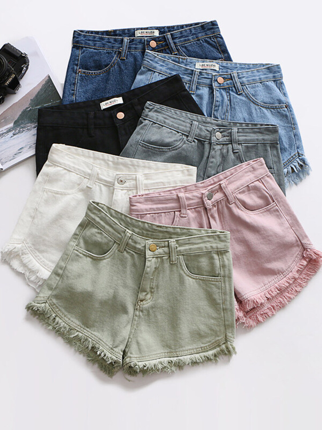 Shorts Denim Frayed - Damen-Jeansshorts mit hoher Taille, Vintage-Waschung, roher,