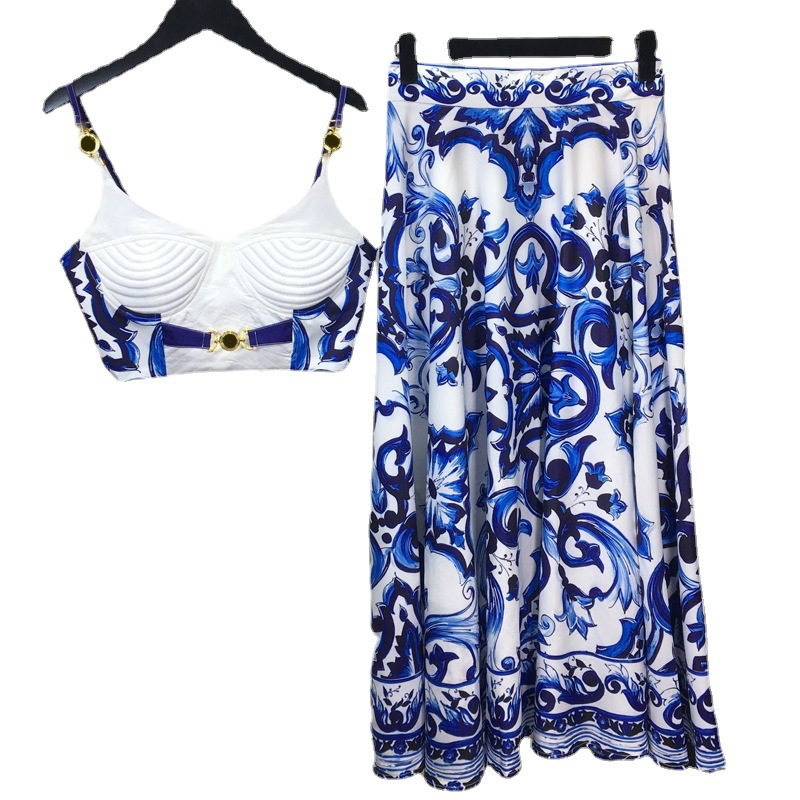 Romper Floral Print - Sommer Bohemian blau und weiß Porzellan