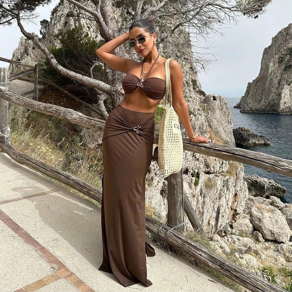 Swimsuit Bikini Ruched - Ärmelloser Tankini-Bikini für Damen mit Neckholder-Ausschnitt