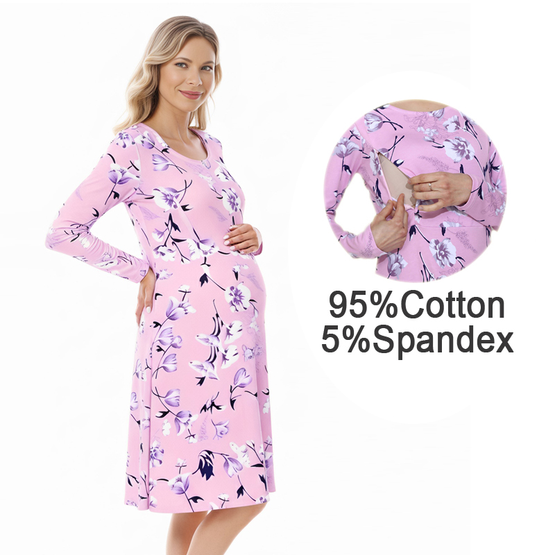 Midi Skirt Floral - Blumiges Umstandskleid mit Rundhalsausschnitt, seitlichem Reißverschluss,