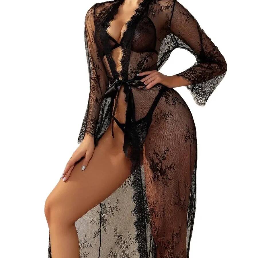 Schwarzer transparenter langer – Kimono Sheer Floral Bewertung und Preis