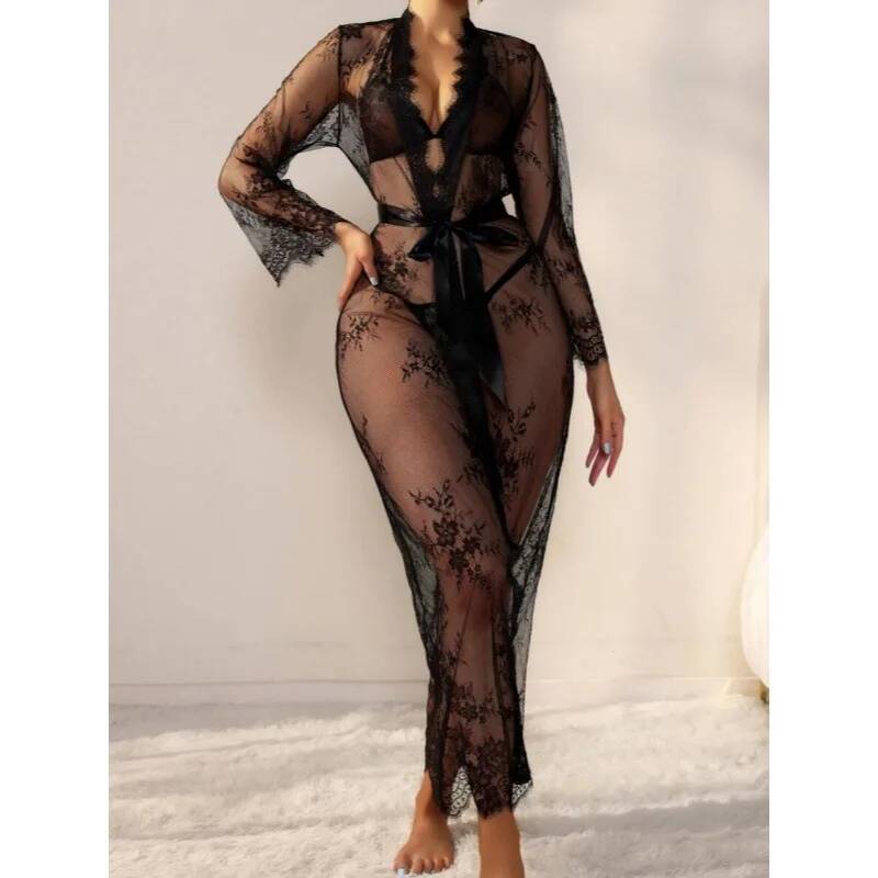 Schwarzer transparenter langer – Kimono Sheer Floral Bewertung und Preis