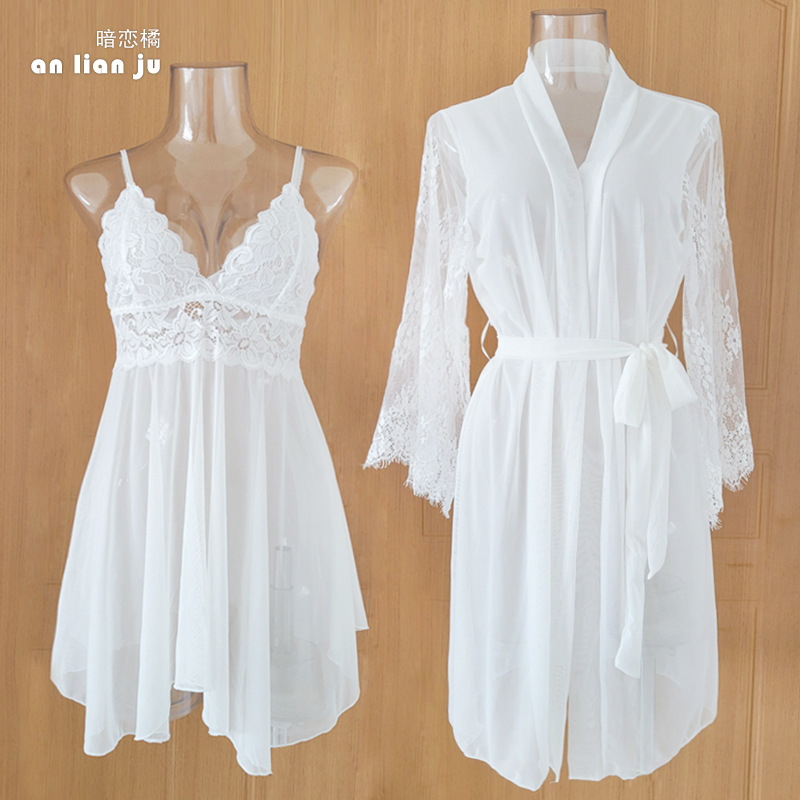 Weißes Nachtwäsche-Set für Dam – Kimono Sheer Floral Bewertung und Preis