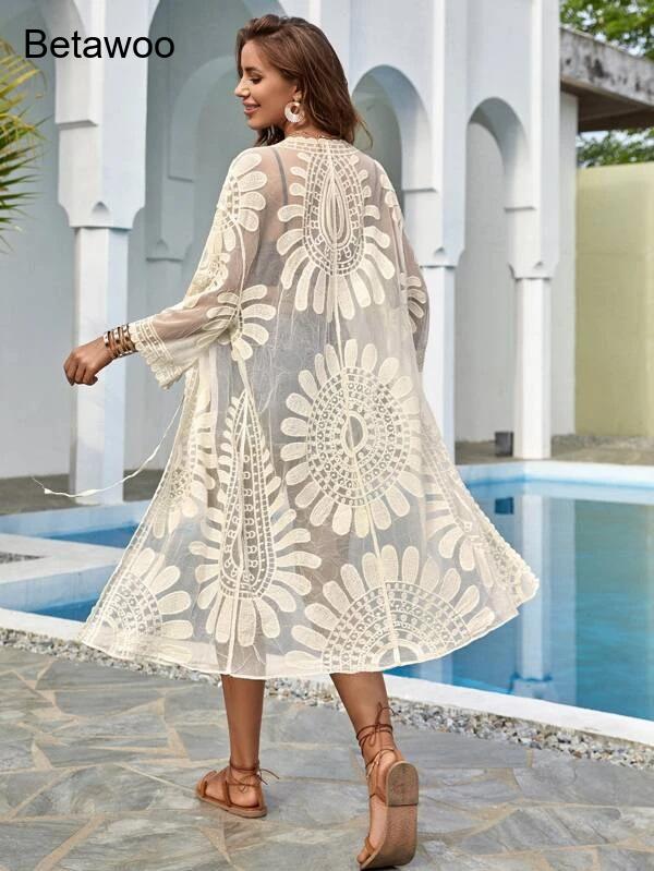 Damen Weißer Boho Blumenmuster – Kimono Sheer Floral Bewertung und Preis