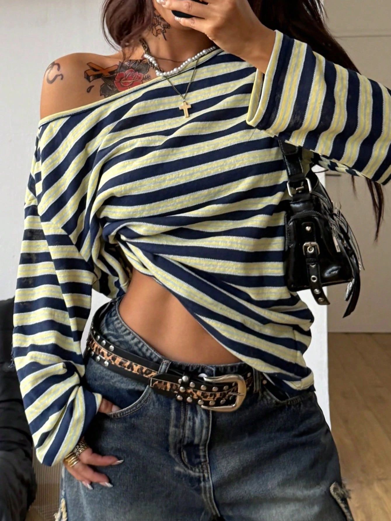 Damen Oversize Gestreiftes Bla – Blouse Off Shoulder Bewertung und Preis