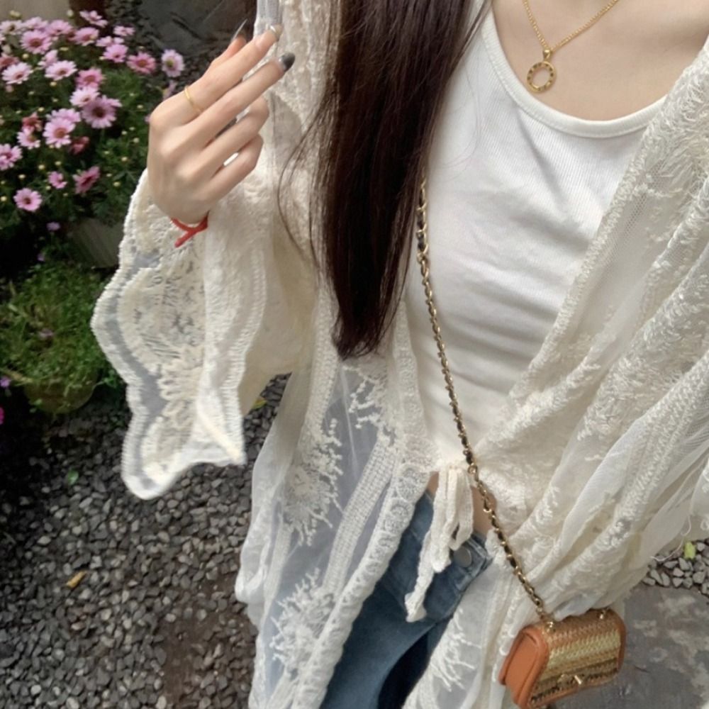 Leichte Spitzenbluse mit Schnü – Kimono Sheer Floral Bewertung und Preis
