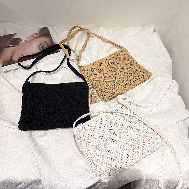 Mode Woven Aushöhlen Schulter  – Crochet Bag Raffia Bewertung und Preis