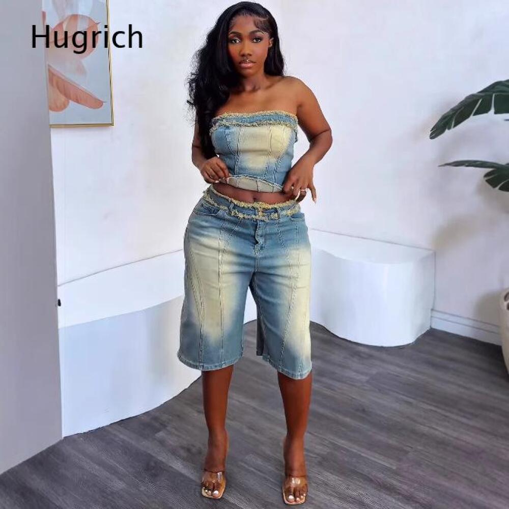 Damen-Set: Gewaschenes Trägerl – Shorts Denim Frayed Bewertung und Preis