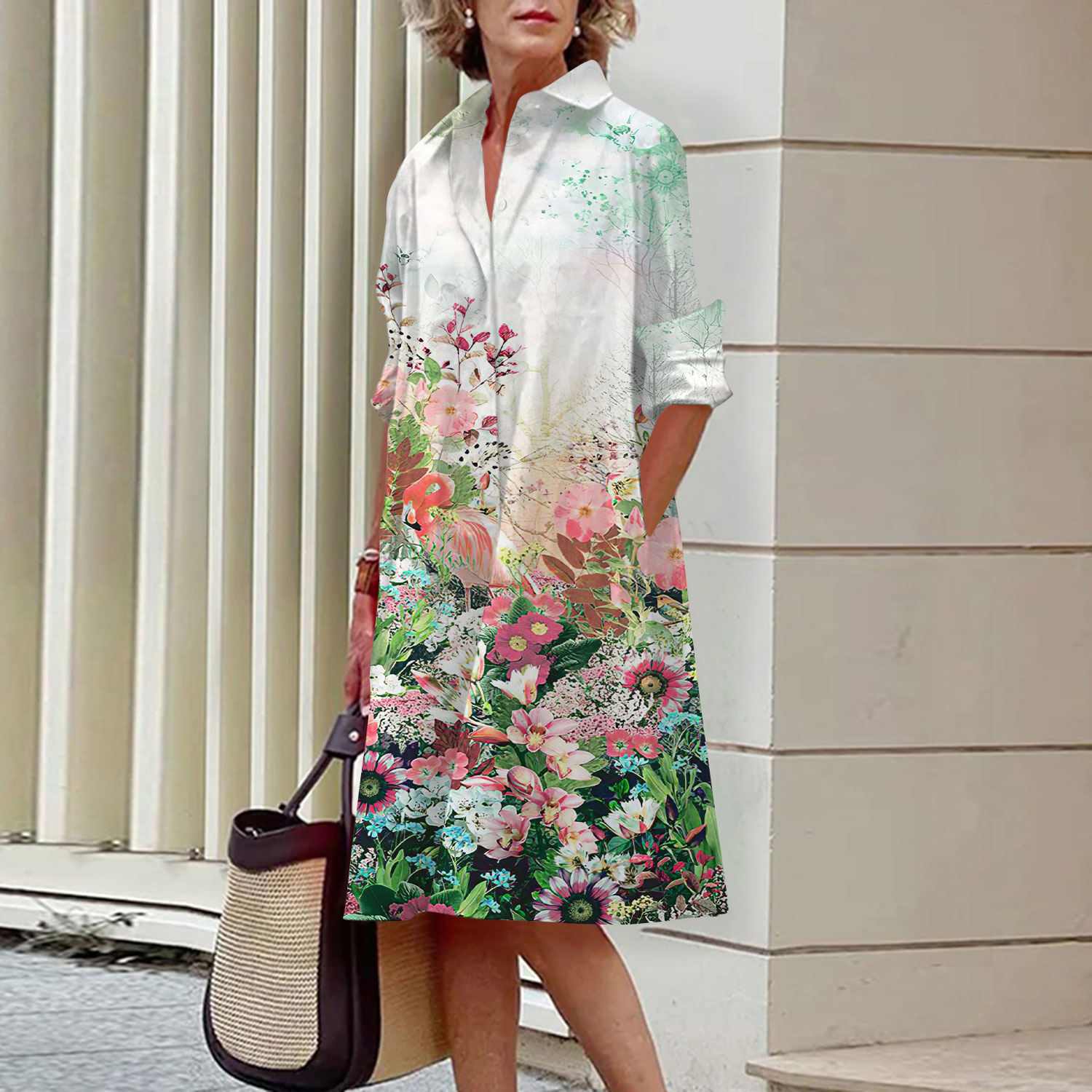 Blumenmuster Hemdkleid Elegant – Midi Skirt Floral Bewertung und Preis