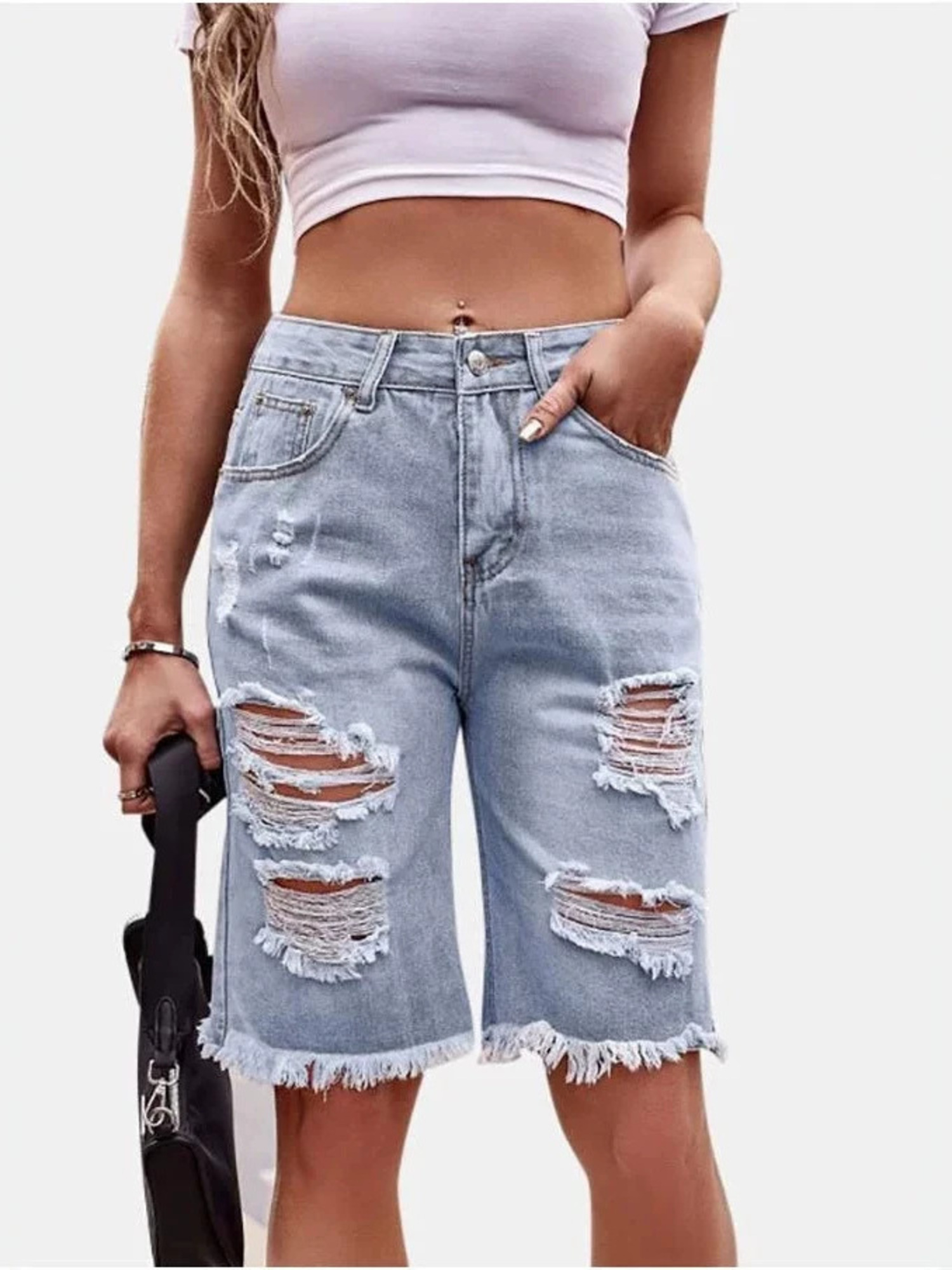 Damen High-Waist Ripped Cotton – Shorts Denim Frayed Bewertung und Preis