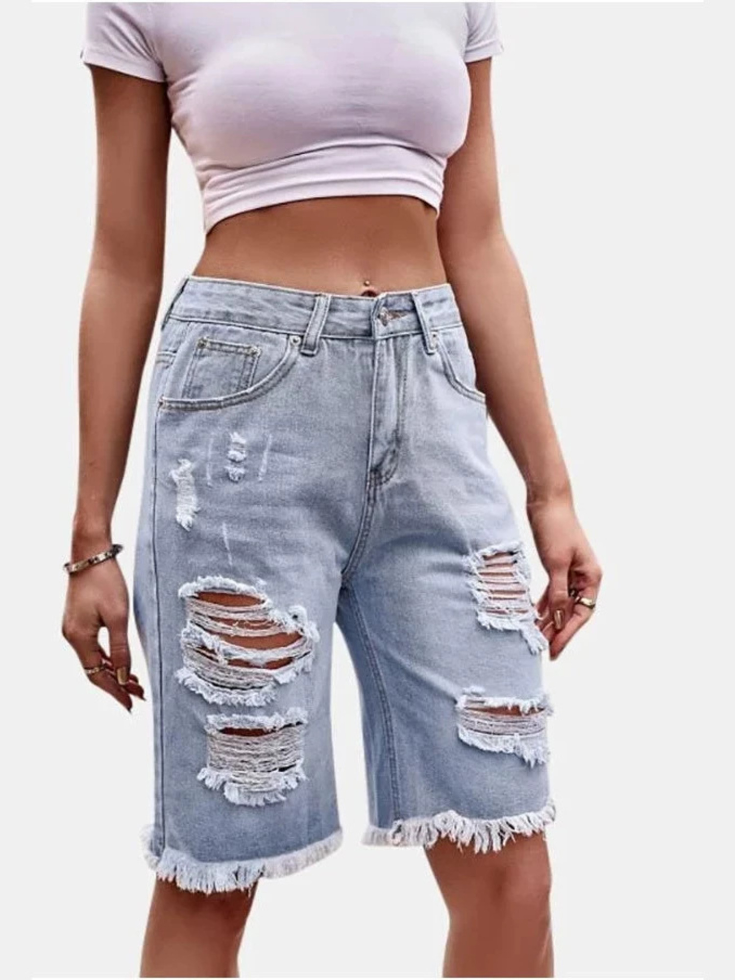 Damen High-Waist Ripped Cotton – Shorts Denim Frayed Bewertung und Preis