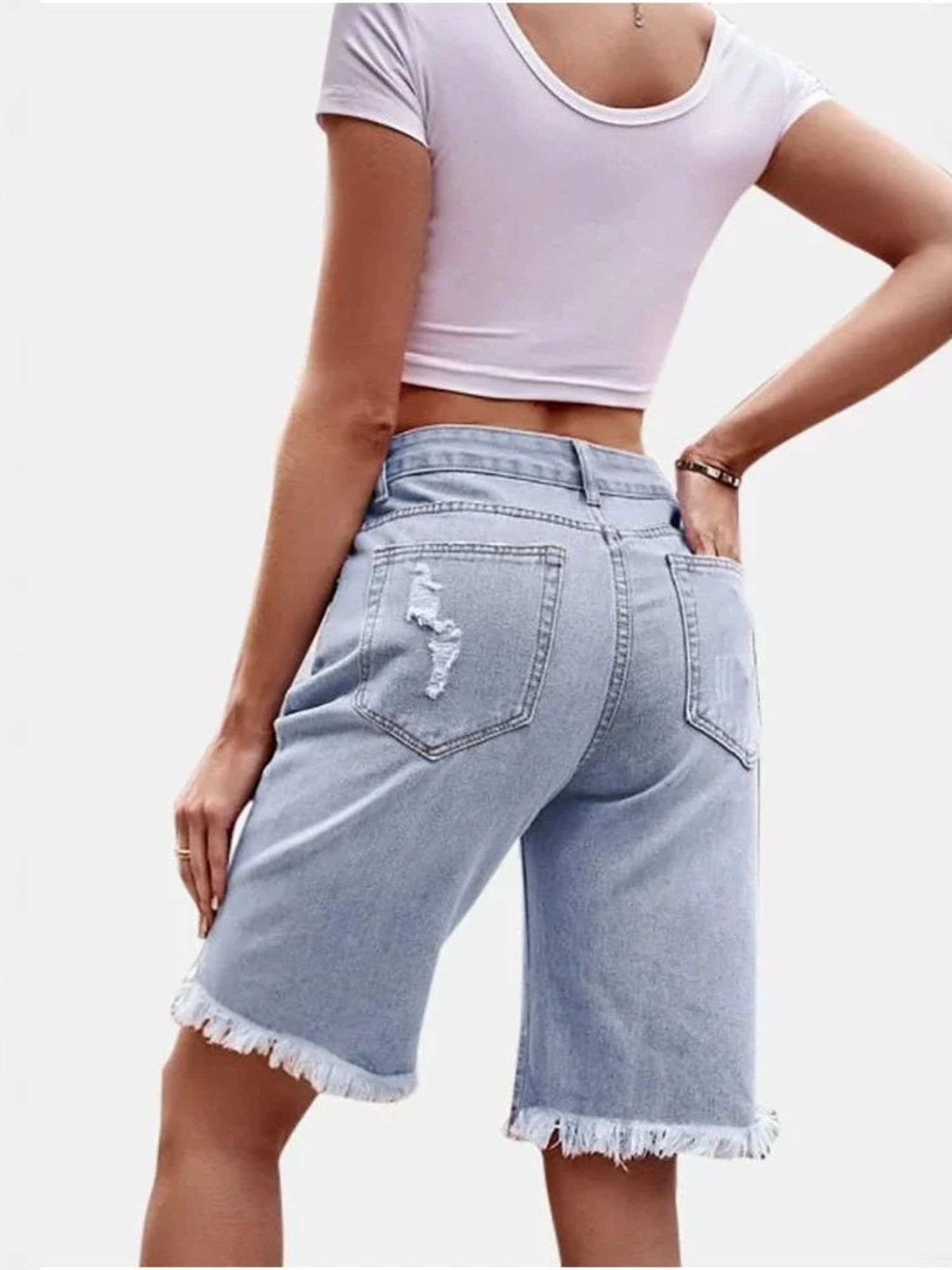 Damen High-Waist Ripped Cotton – Shorts Denim Frayed Bewertung und Preis