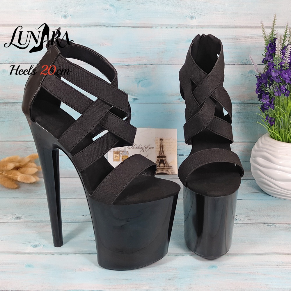 Damen 20cm/8 Zoll Schwarze Rie – Sandal Strappy Heeled Bewertung und Preis