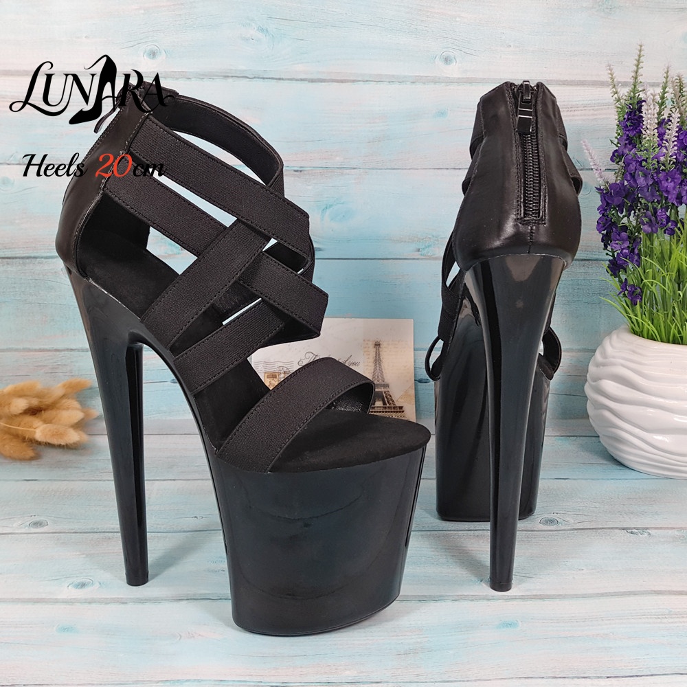 Damen 20cm/8 Zoll Schwarze Rie – Sandal Strappy Heeled Bewertung und Preis