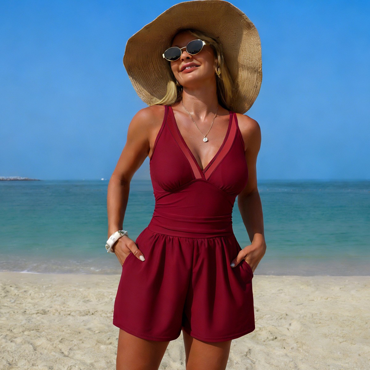 Schwarzer, einfarbiger, ärmell – Swimsuit Bikini Ruched Bewertung und Preis