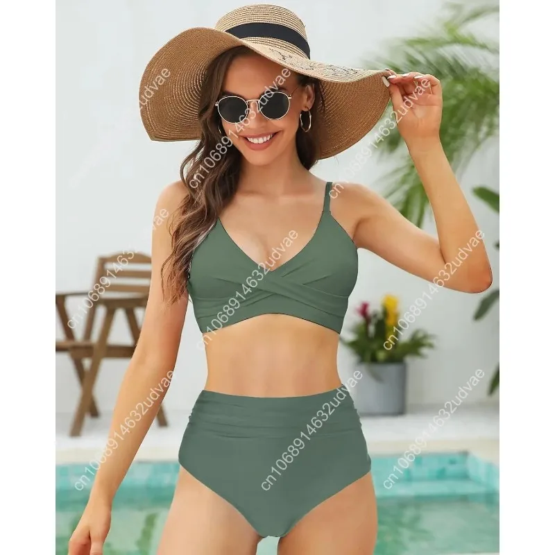 Damen-Bikini-Sets mit hoher Ta – Swimsuit Bikini Ruched Bewertung und Preis
