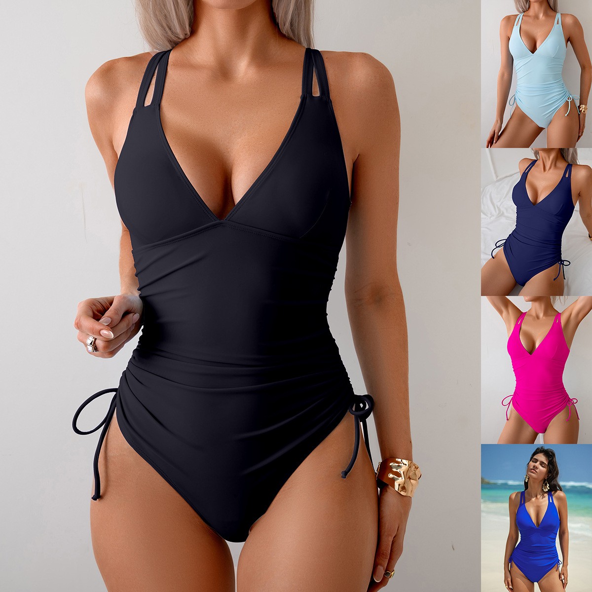 Einteiliger Badeanzug in Schwa – Swimsuit Bikini Ruched Bewertung und Preis