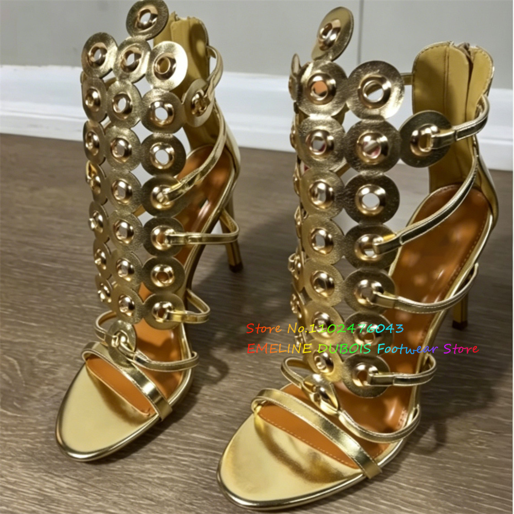 Goldene Metallkreis-Dekor High – Sandal Strappy Heeled Bewertung und Preis