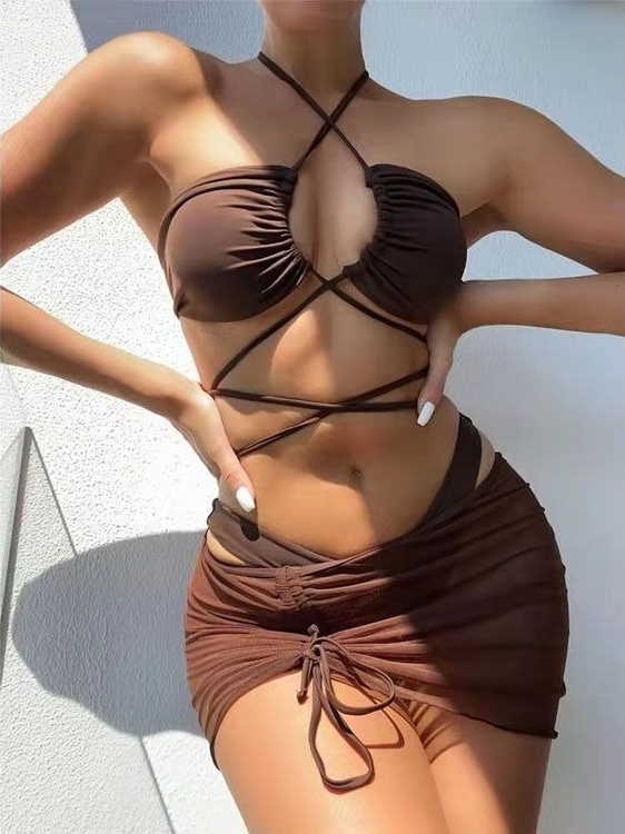 Damen High-Waist Split Bikini  – Swimsuit Bikini Ruched Bewertung und Preis