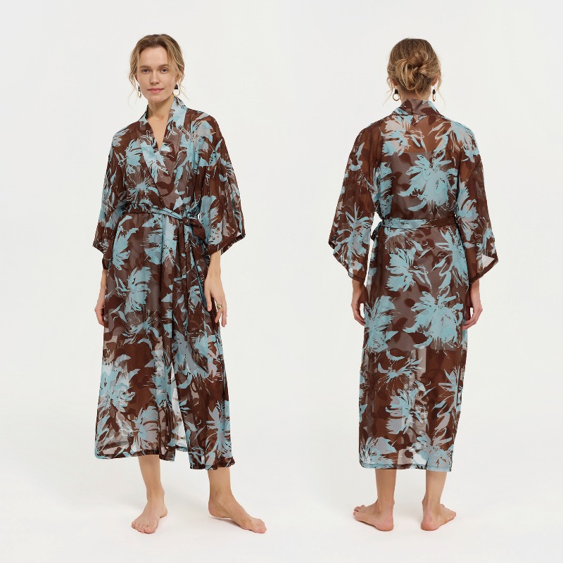 Damen Kimono aus schwarzem und – Kimono Sheer Floral Bewertung und Preis