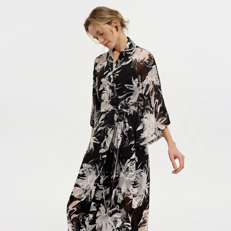 Damen Kimono aus schwarzem und – Kimono Sheer Floral Bewertung und Preis