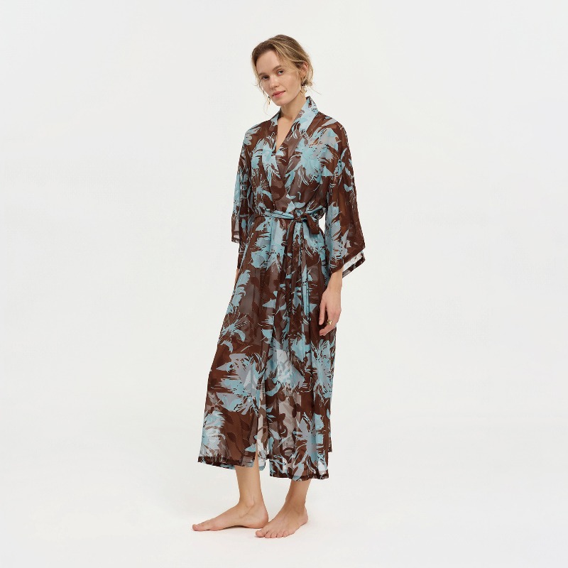 Damen Kimono aus schwarzem und – Kimono Sheer Floral Bewertung und Preis