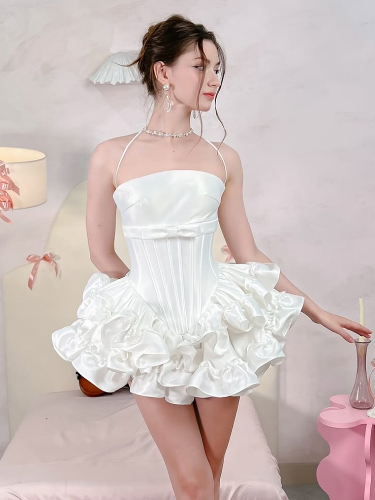 Women Pink White Lace-up Dress – Maxi Dress Halter Bewertung und Preis